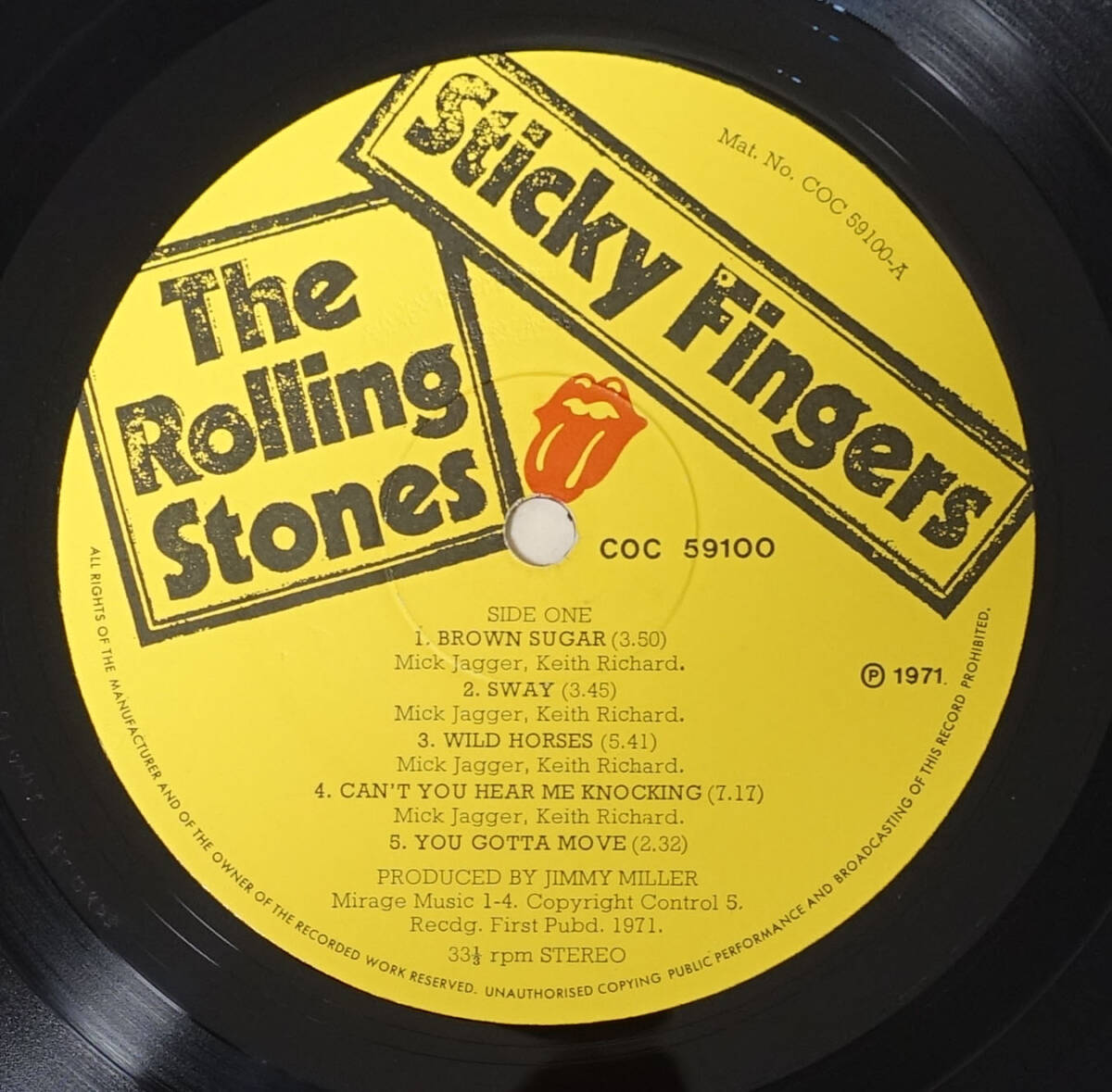 極美! UK Original 初回 COC 59100 Sticky Fingers / The Rolling Stones MAT: A3/B4 完品