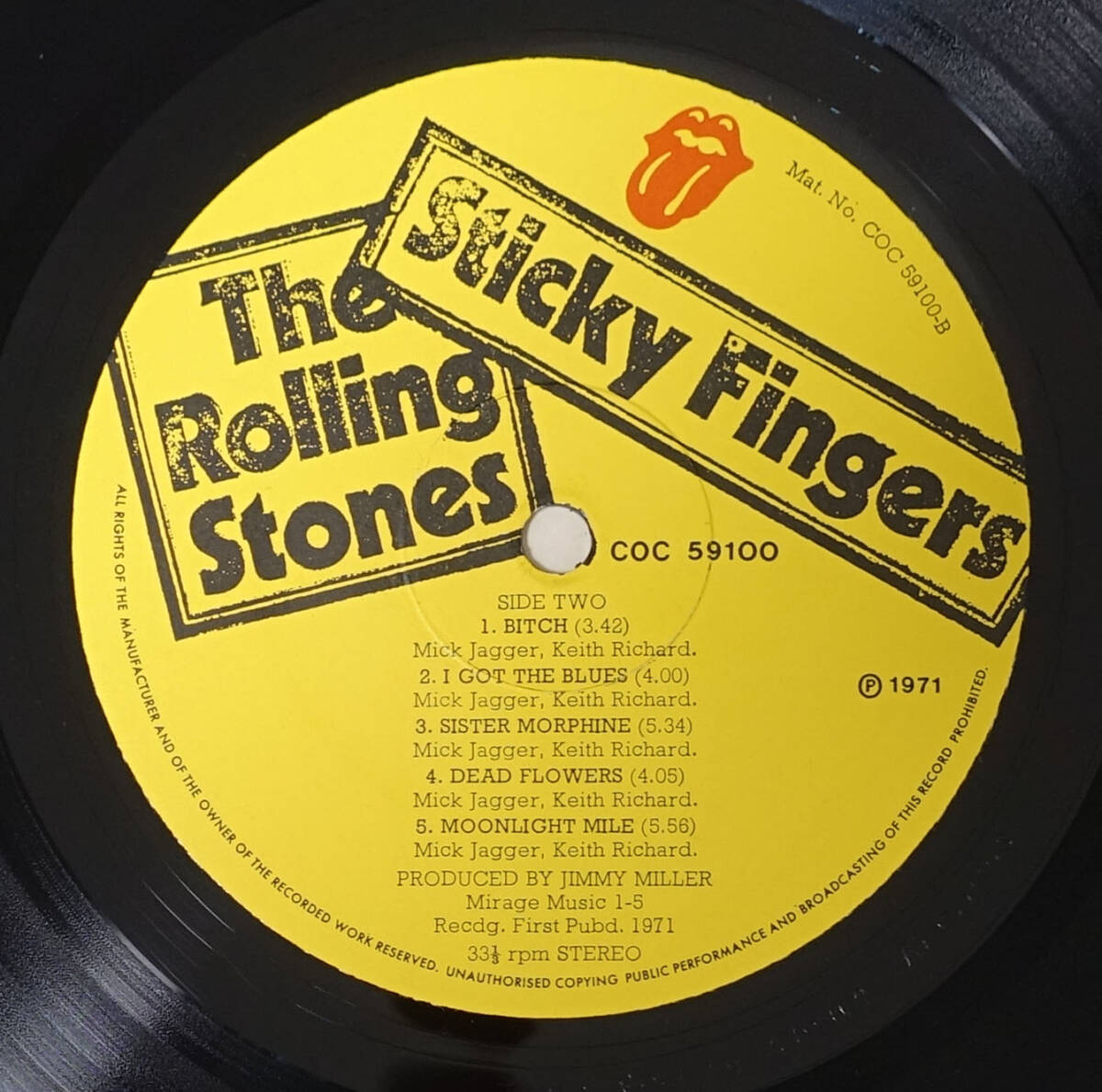 極美! UK Original 初回 COC 59100 Sticky Fingers / The Rolling Stones MAT: A3/B4 完品
