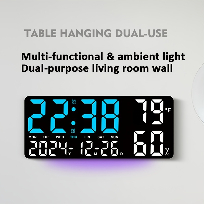 デジタル時計 壁掛け 置き型 グリーン 大型 35cm 大画面 目覚まし時計 自動調光 リモコン付き 気温 日付 湿度 曜日 アラーム 有線 t6868_画像6