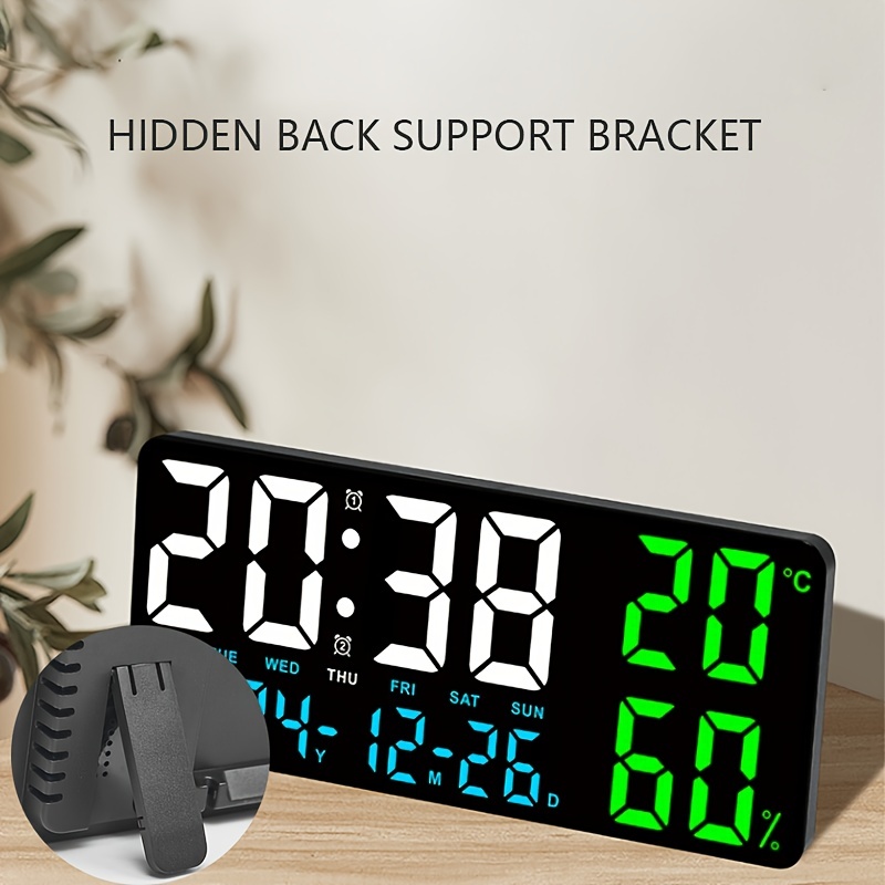 デジタル時計 壁掛け 置き型 グリーン 大型 35cm 大画面 目覚まし時計 自動調光 リモコン付き 気温 日付 湿度 曜日 アラーム 有線 t6868_画像5