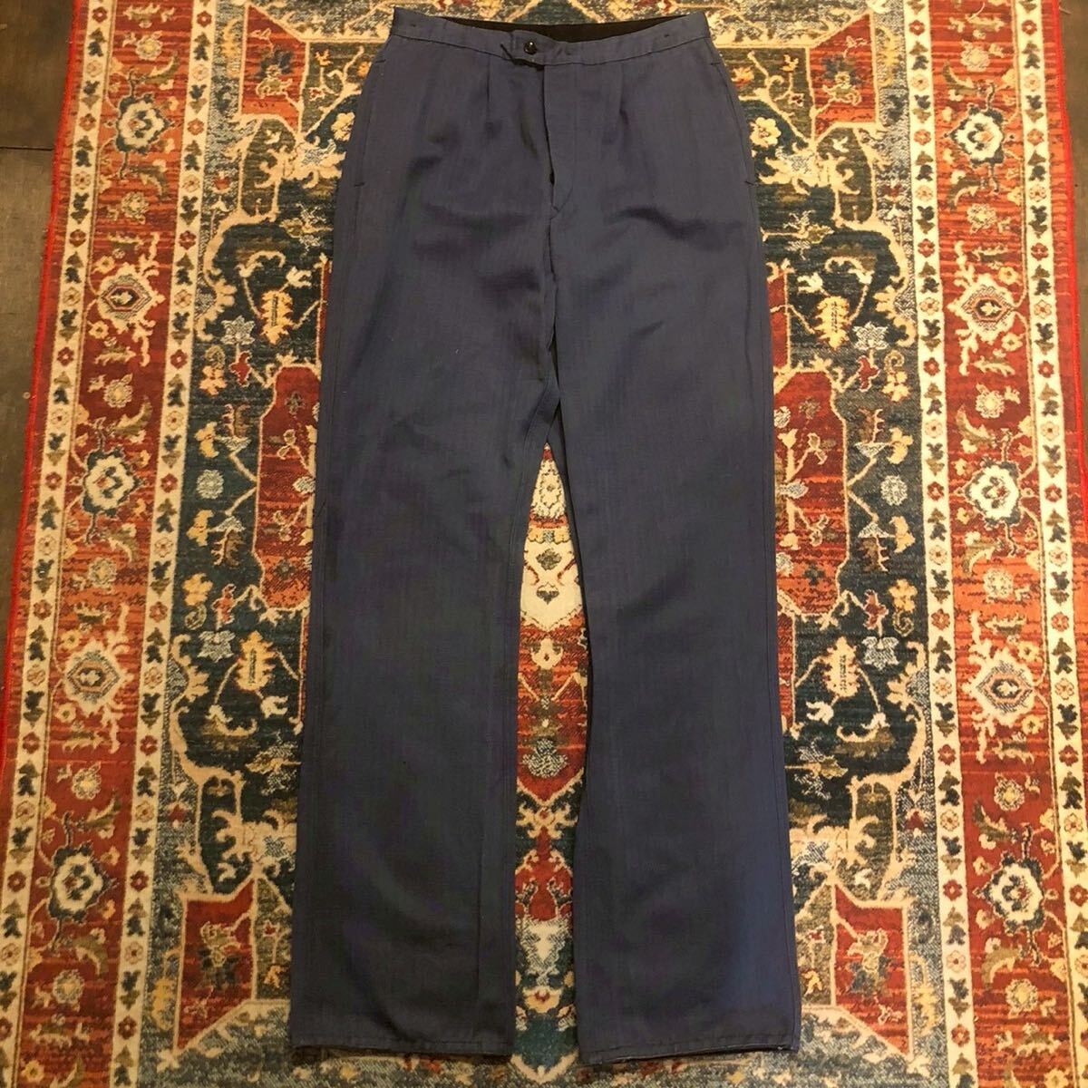 60s East Germany 東ドイツ軍 HBT セーラーパンツ 海軍 NVA g48 W76cm ヴィンテージ ミリタリー ブルー ヘリンボーンツイル 50s 