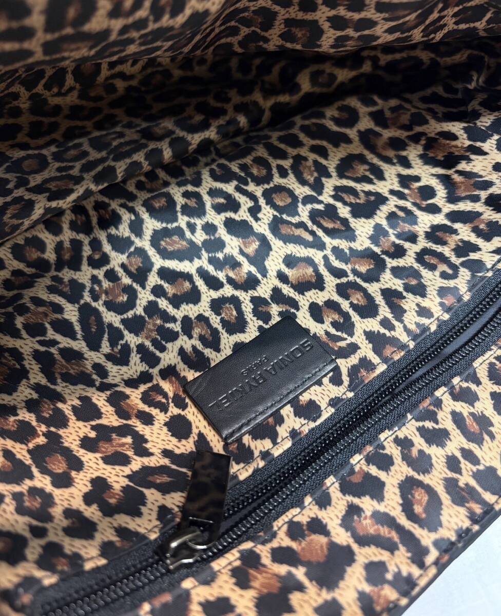 SE397 YF065 【1円から】 SONIA RYKIEL ソニアリキエル トートバッグ ブラック系 黒系 ナイロン ロゴ柄 シンプル 內(nèi)側(cè)ヒョウ柄 おしゃれ