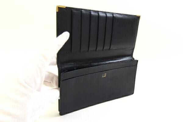 ダンヒル 二つ折り長札入れ ブラック レザー 中古 ロングウォレット 小銭入れなし ビジネス メンズ