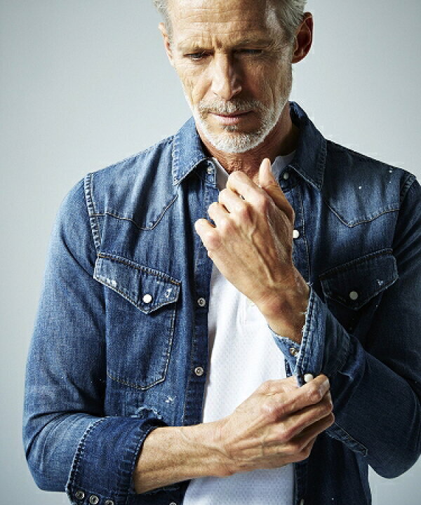 定価6萬(wàn) AKM 5.5oz DENIM WESTERN SNAP DRESS SHIRTS サイズM ブルー デニムウエスタンシャツ wjk ジュンハシモト