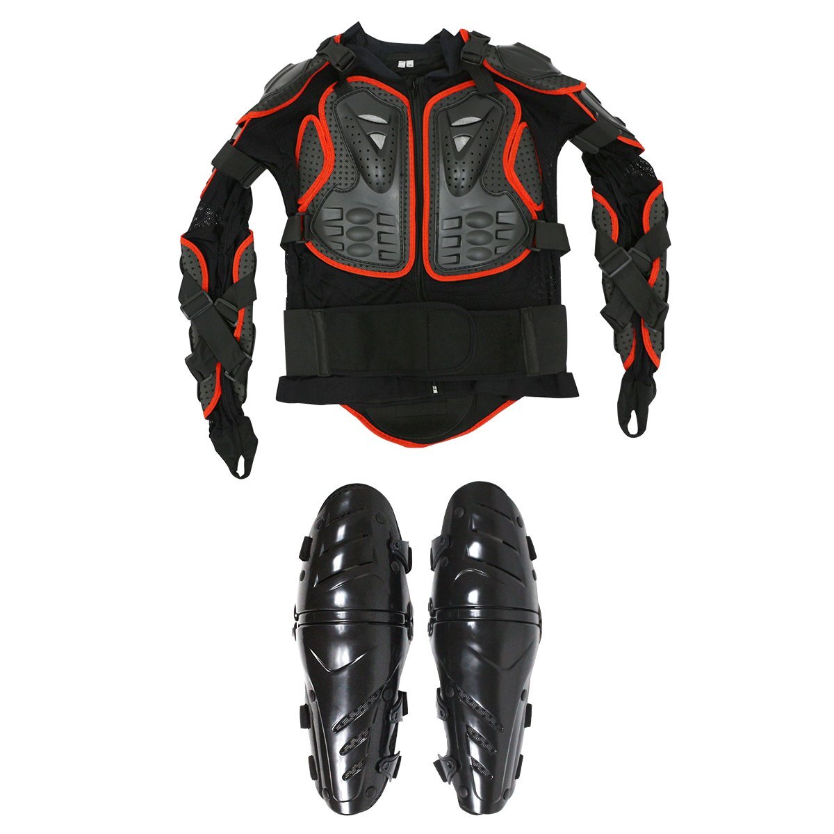 『セット6』バイクウェア ボディープロテクターセット XLサイズ 長袖プロテクター(レッド)＆ニールガード(レッド) 膝當て ひインナー