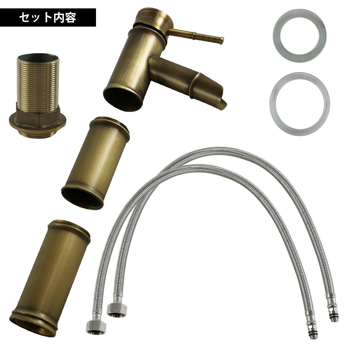 溫冷水 和風(fēng) レトロ アンティーク 竹 型 混合水栓 蛇口 シングルレバー 取り付けホース付 水道 混合栓 手洗い ボウル用 洗面