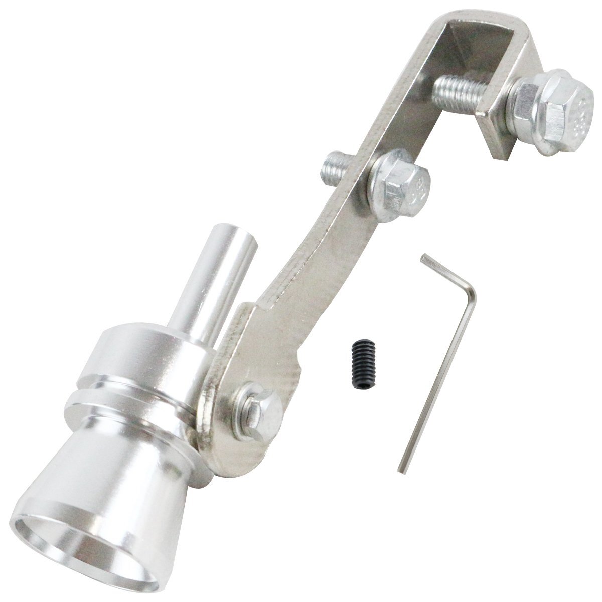 【送料220円】[Mサイズ] 汎用 マフラー ホイッスル ターボサウンド 笛 バイク 車(chē) 工具付き 銀 シルバー アルミ アルマイト テールパイプ
