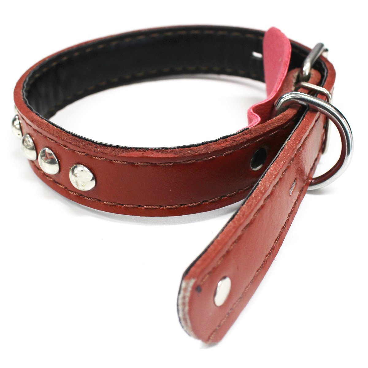 【送料380円】犬 首輪 小型犬 中型犬 首回り：32.5-44.5cm 幅2.5cm 茶 ブラウン レザー 合皮 パグ ボストンテリア フレンチブルドック 柴犬