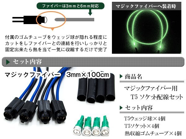 マジックファイバー 3mm 1ｍ/100cm T5 LEDソケット グリーン 緑 配線付き アクリルファイバー アクリルチューブ LEDファイバー