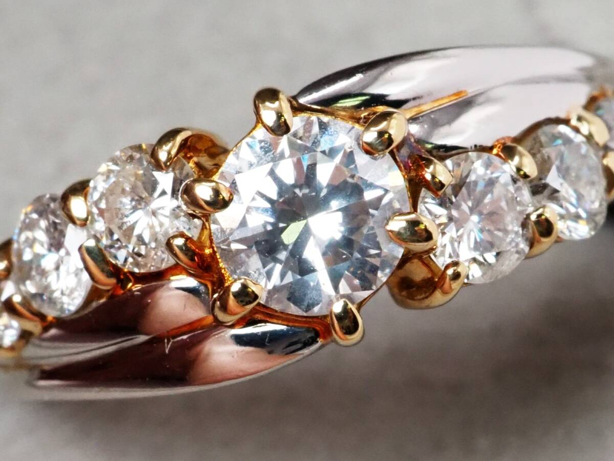 【7358A】Pt850/K18 天然ダイヤモンド 1.03ct/5.0g/ジュエリーマキ リング 指輪 ?13