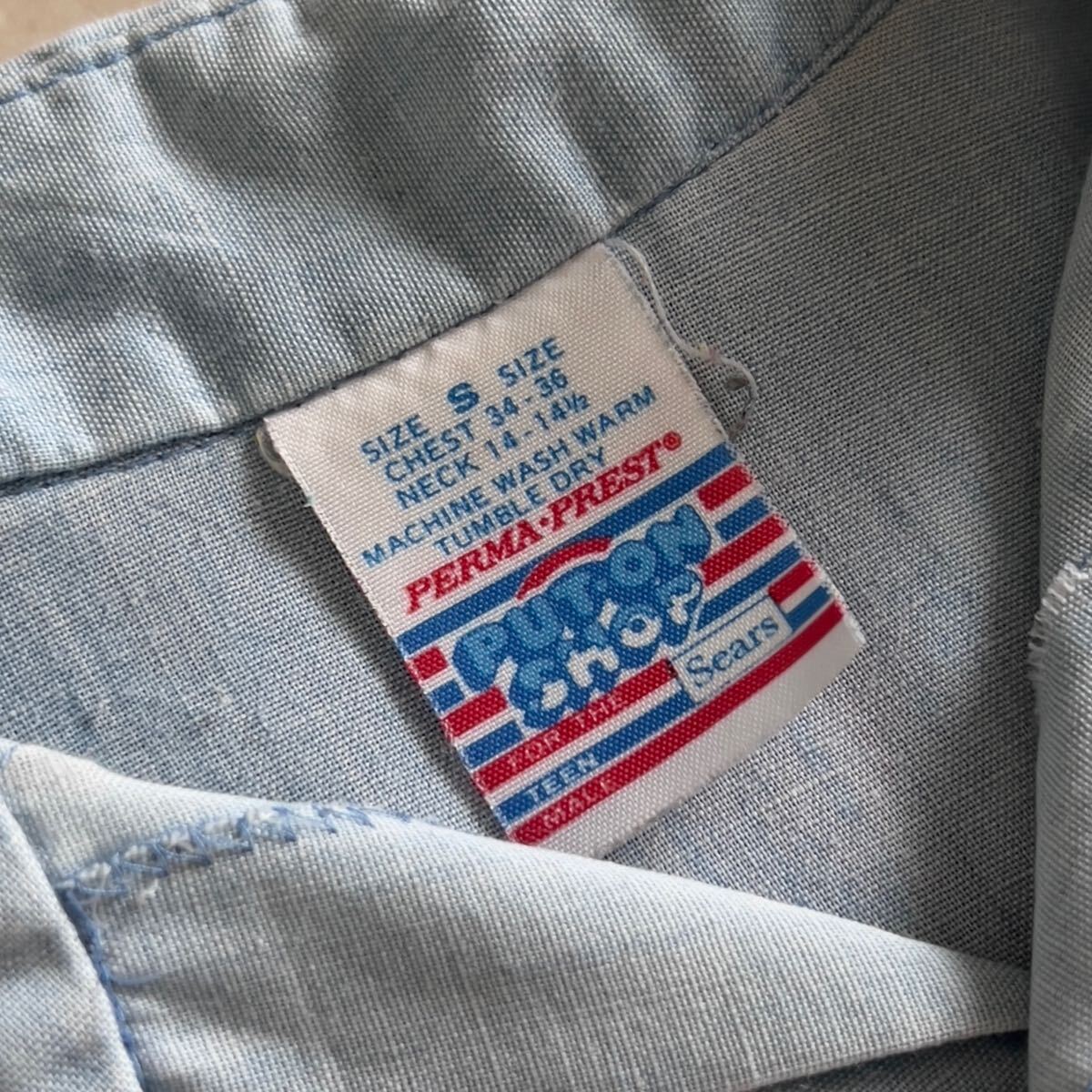 70s Sears シャンブレー ウエスタン シャツ チェック 柄 ヴィンテージ ビンテージ シアーズ 検 50s 60s オープンカラー USA制 アメリカ