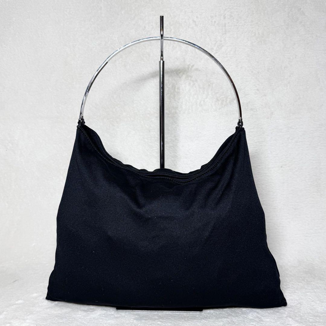 1円～ 美品 希少 FENDI フェンディ ハンドバッグ ショルダーバッグ ブラック ジャージ素材 ナイロン 伸縮性 持ち手 ハンドル スチール