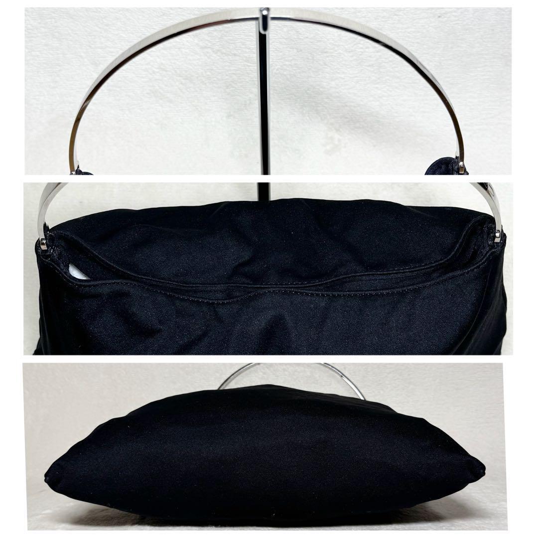 1円～ 美品 希少 FENDI フェンディ ハンドバッグ ショルダーバッグ ブラック ジャージ素材 ナイロン 伸縮性 持ち手 ハンドル スチール