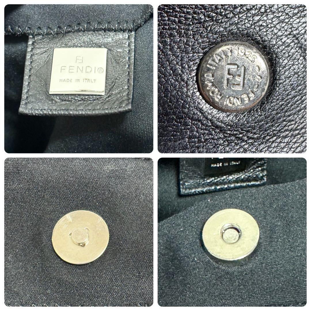 1円～ 美品 希少 FENDI フェンディ ハンドバッグ ショルダーバッグ ブラック ジャージ素材 ナイロン 伸縮性 持ち手 ハンドル スチール