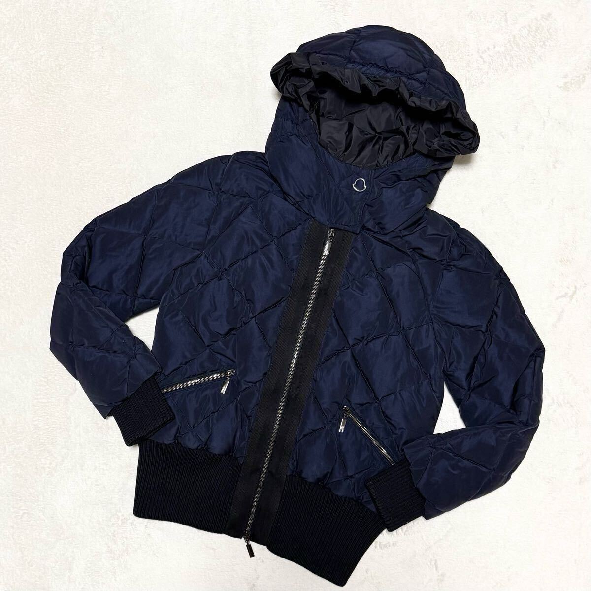 1円? 美品 MONCLER モンクレール ダウンジャケット ネイビー AMANCE GIUBBOTTO サイズ1 Mサイズ フリル フード付き レディース
