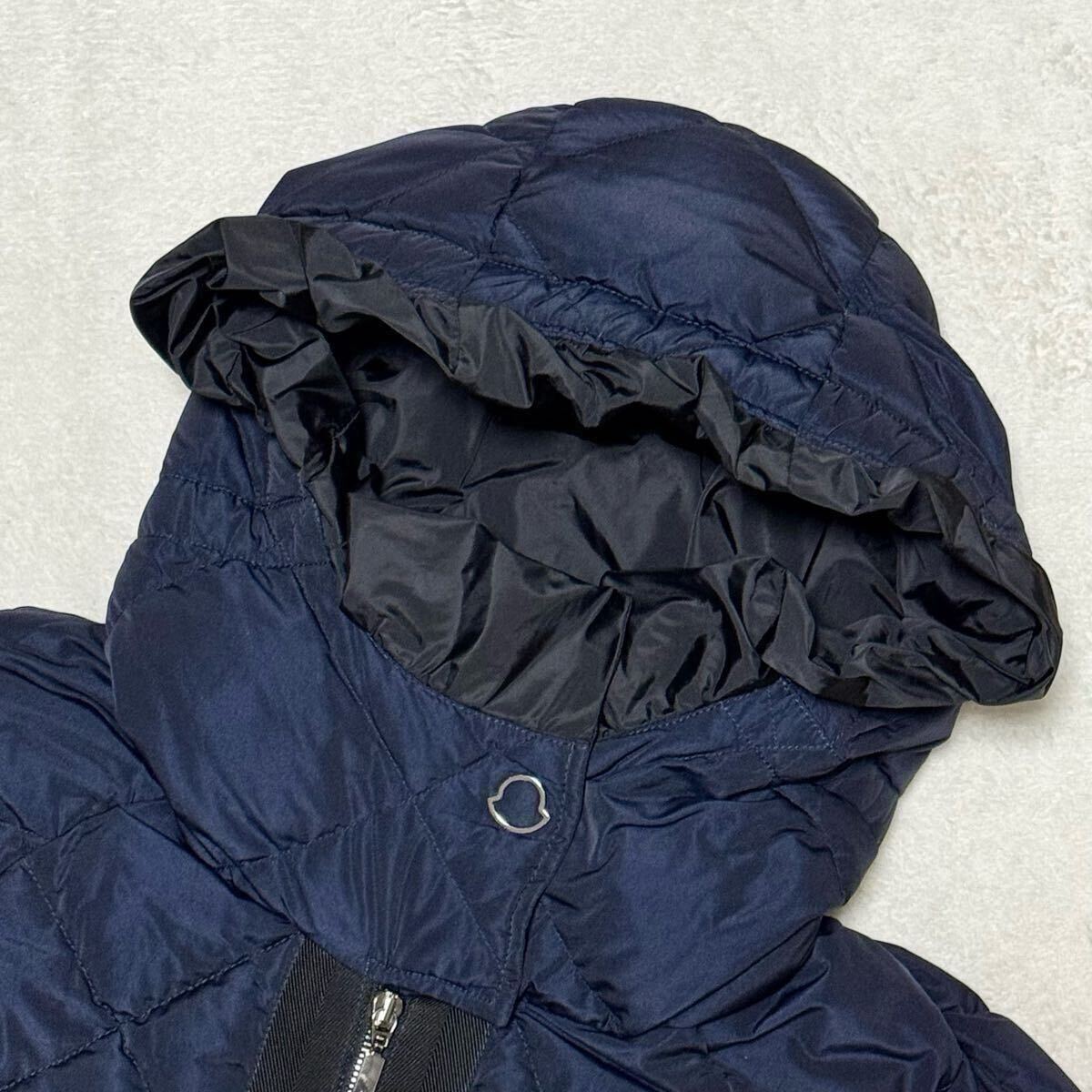 1円? 美品 MONCLER モンクレール ダウンジャケット ネイビー AMANCE GIUBBOTTO サイズ1 Mサイズ フリル フード付き レディース
