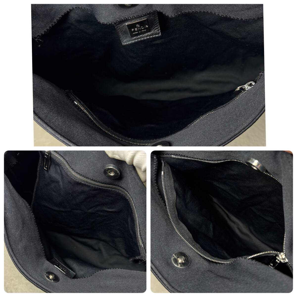 1円～ 美品 希少 FENDI フェンディ ハンドバッグ ショルダーバッグ ブラック ジャージ素材 ナイロン 伸縮性 持ち手 ハンドル スチール