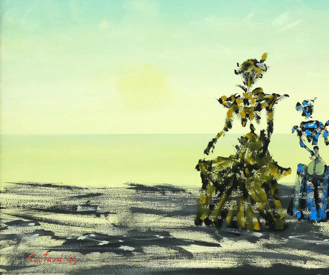 ルシアン　クートー(Lucien　COUTAUD)「海辺の三人の貴婦人」グワッシュ?12號(hào)■シュルレアリスム【小竹美術(shù)】真作保証
