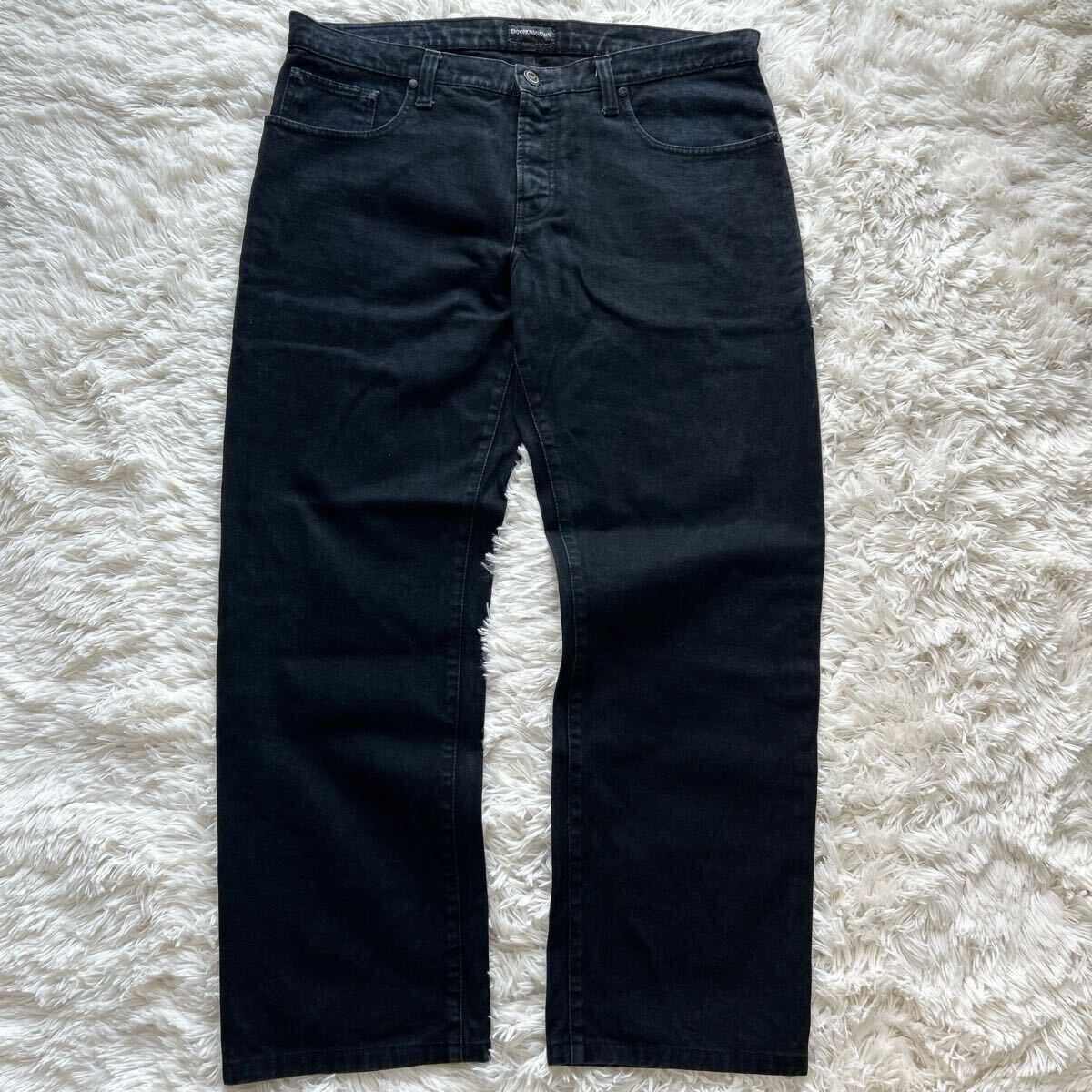 美品/XXLサイズ●エンポリオアルマーニ デニムパンツ イーグルロゴ金具 ジーパン レザーパッチ 洗える EMPORIOARMANI ブラック黒 メンズ 36