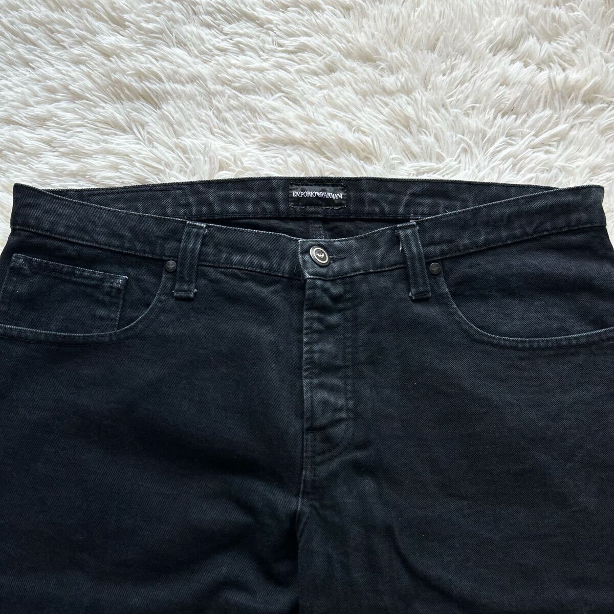 美品/XXLサイズ●エンポリオアルマーニ デニムパンツ イーグルロゴ金具 ジーパン レザーパッチ 洗える EMPORIOARMANI ブラック黒 メンズ 36