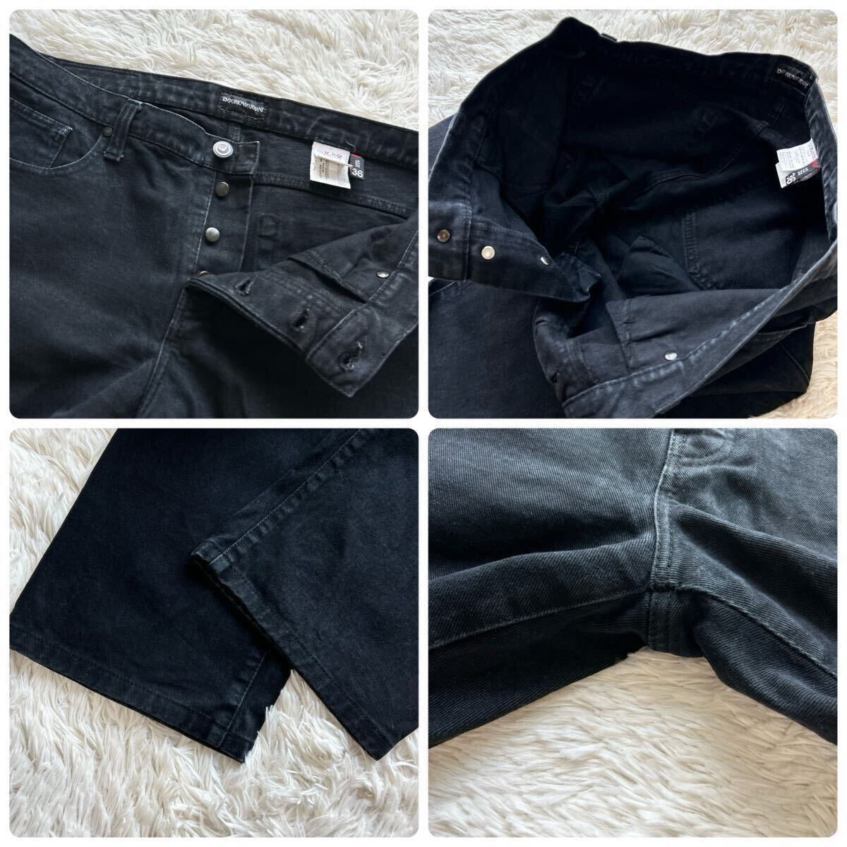美品/XXLサイズ●エンポリオアルマーニ デニムパンツ イーグルロゴ金具 ジーパン レザーパッチ 洗える EMPORIOARMANI ブラック黒 メンズ 36