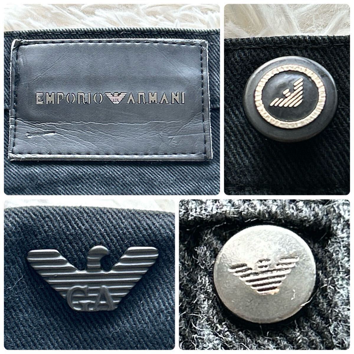 美品/XXLサイズ●エンポリオアルマーニ デニムパンツ イーグルロゴ金具 ジーパン レザーパッチ 洗える EMPORIOARMANI ブラック黒 メンズ 36