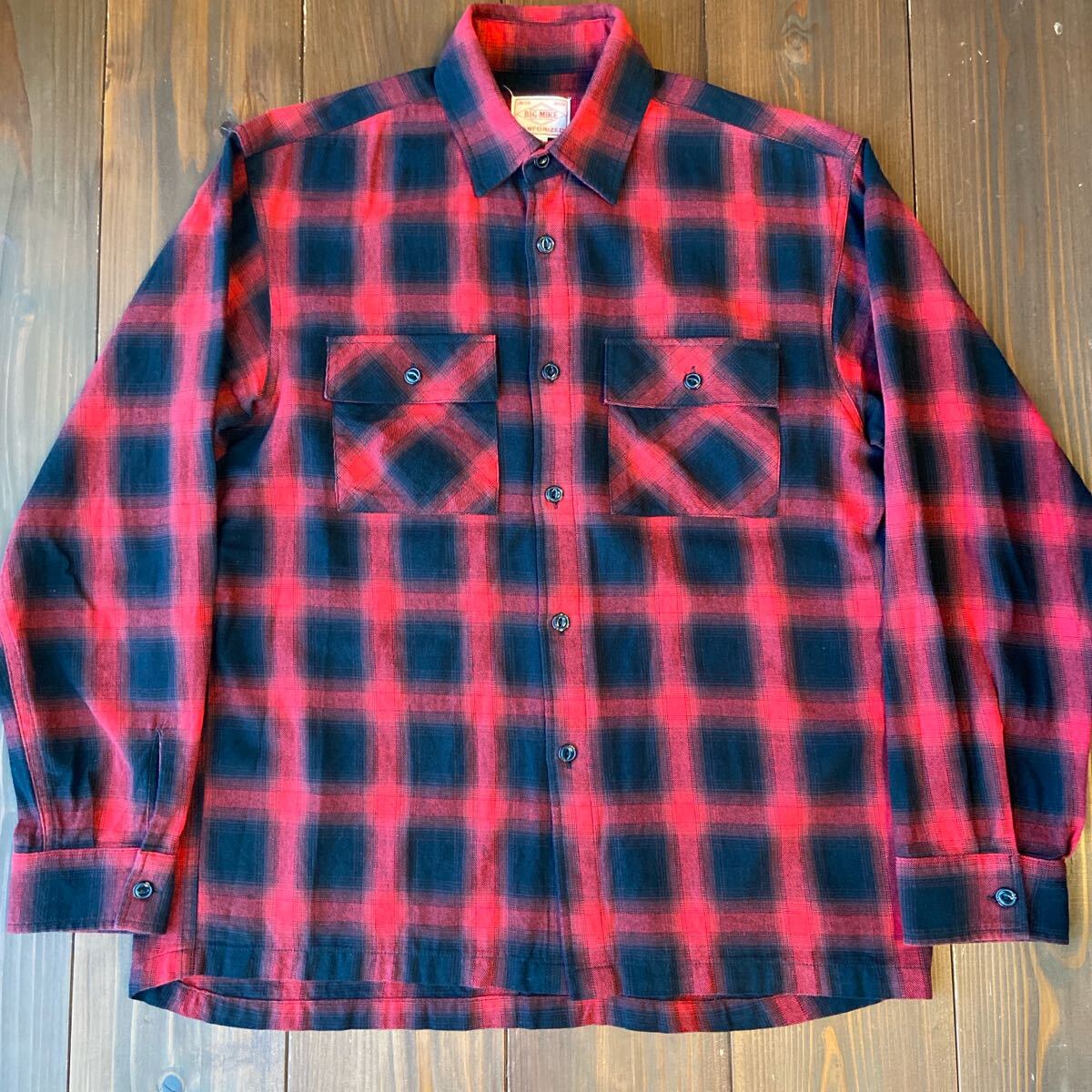 1000円スタート！キムタク著用風(fēng)！BIG MIKE ビッグマイク ネルシャツ オンブレ チェック M ビンテージ 古著 Rags Mcgregor 木村拓哉
