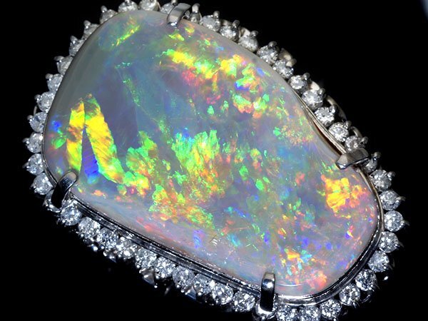 1円～【ジュエリー極】神秘的游色！超希少 超大粒極上天然オパール10.75ct＆良質ダイヤ0.72ct 超高級Pt900リング k271ix【送料無料】