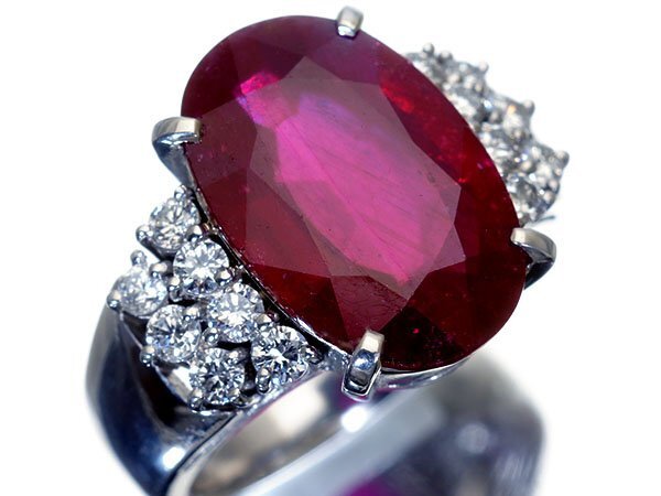 1円～【ジュエリー極】妖艶濃厚レッド煌く！大粒天然ルビー7.204ct＆極上ダイヤモンド0.56ct 高級Pt900リング k268zm【送料無料】