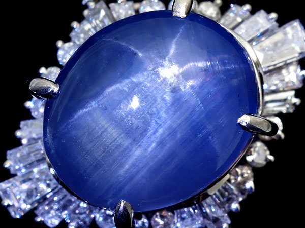 1円～【ジュエリー極】非加熱保証 超大粒極上天然非加熱スターサファイア12.0ct＆上質(zhì)ダイヤ1.60ct 超高級(jí)Pt850リング k270ivk【送料無(wú)料】