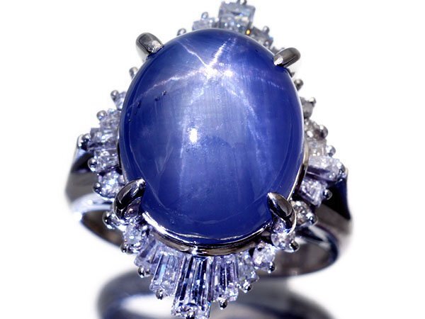 1円～【ジュエリー極】非加熱保証 超大粒極上天然非加熱スターサファイア12.0ct＆上質(zhì)ダイヤ1.60ct 超高級(jí)Pt850リング k270ivk【送料無(wú)料】