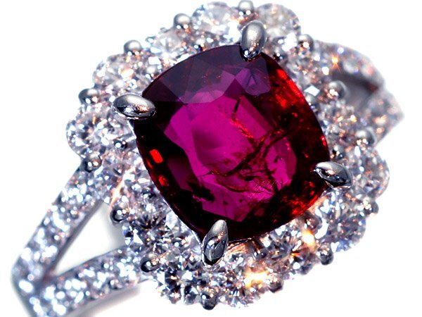 1円～【ジュエリー極】GRL鑑 極上品 ピジョンブラッド 特大天然非加熱ルビー2.00ct＆極上ダイヤ 超高級Pt900リング h7511vzl【送料無料】