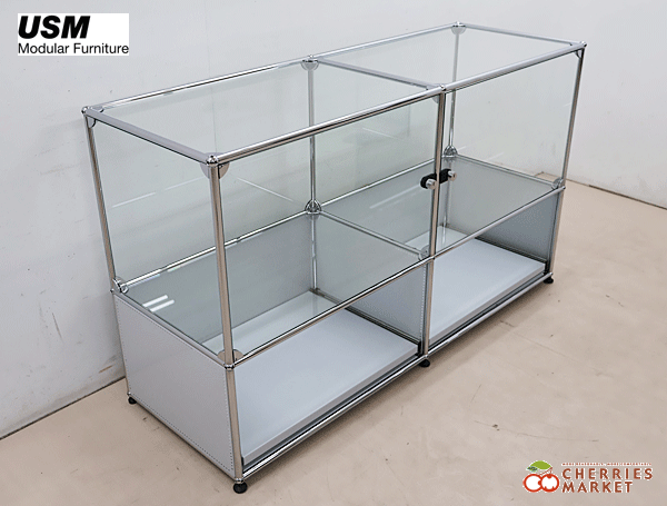 ◆展示品◆ USM Haller System USMハラーシステム 2列2段 キャビネット/収納 ガラス×ライトグレー 鍵付 47萬(wàn)