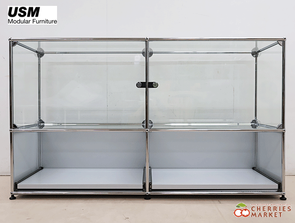 ◆展示品◆ USM Haller System USMハラーシステム 2列2段 キャビネット/収納 ガラス×ライトグレー 鍵付 47萬(wàn)
