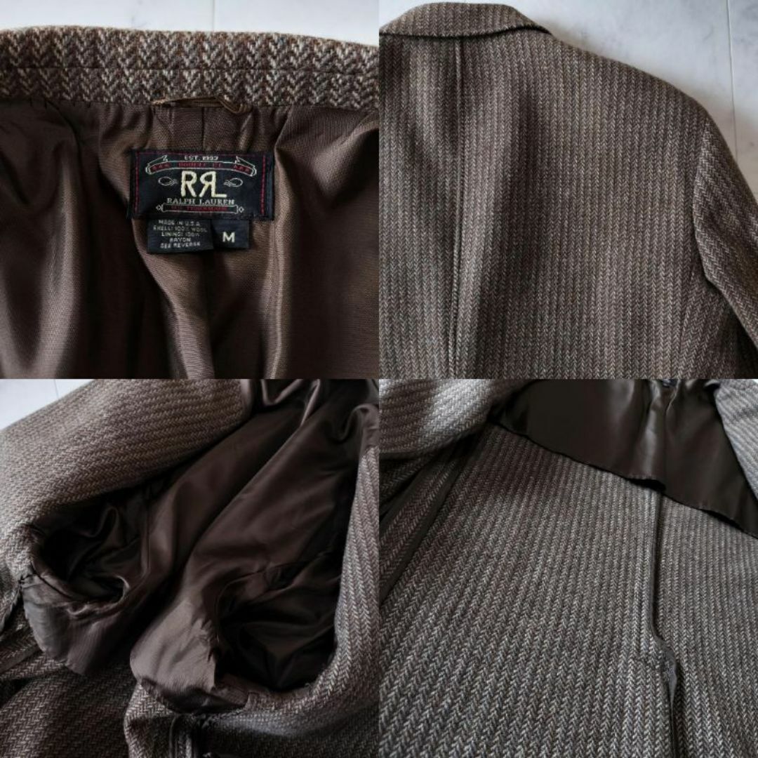 美品 RRL 90s ウールヘリンボーンスポーツコート M テーラードジャケット メンズ ダブルアールエル SPORTS COAT ブラウン ラルフローレン