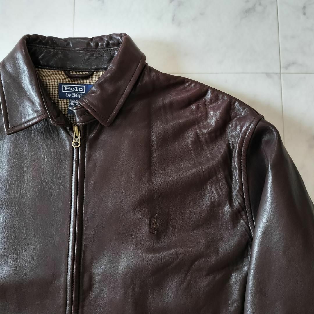 90s HALOGEN　ラムレザー スウィングトップ　ブラウン 茶 羊革 L 希少 90s ポロラルフローレン ラムレザースウィングトップ