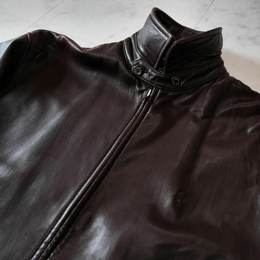 90s HALOGEN　ラムレザー スウィングトップ　ブラウン 茶 羊革 L 希少 90s ポロラルフローレン ラムレザースウィングトップ