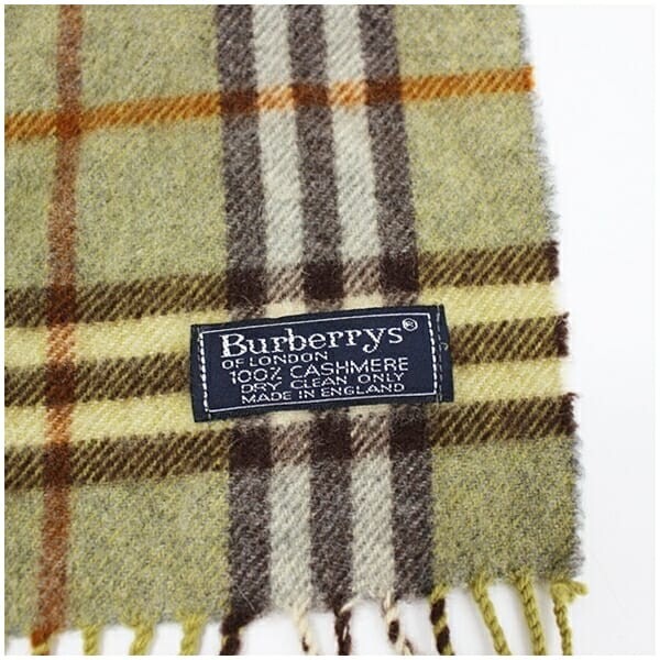 55851 バーバリーズ カシミヤ マフラー カーキ チェック 174 31cm 中古 Cランク Burberrys メンズ
