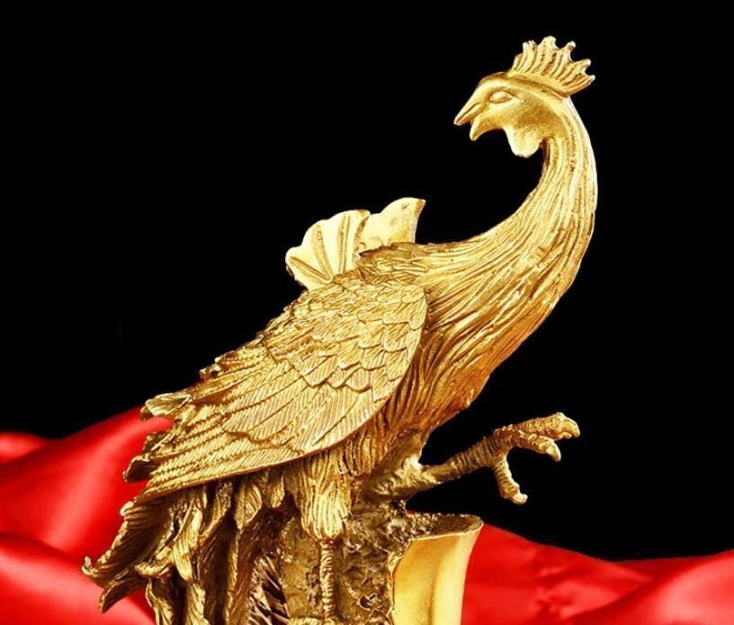 強力推薦★純銅 鳳凰 金色 室內(nèi)裝飾 オフィス裝飾置物