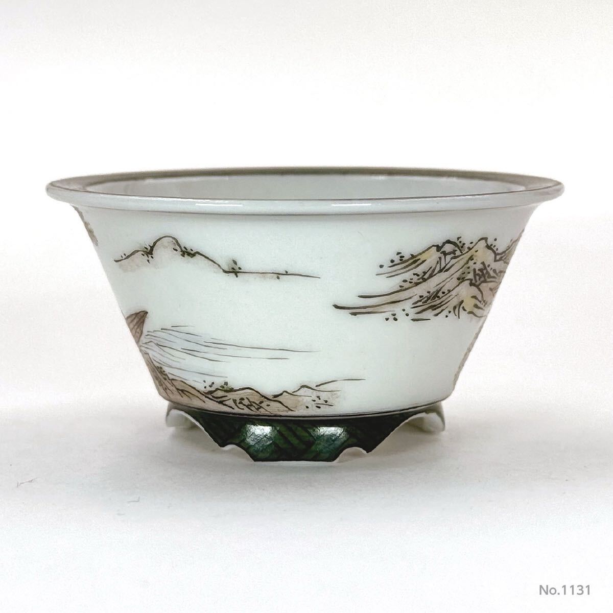 【谷樂方山】色絵山水人物図丸鉢　小鉢　盆栽／鉢／植木鉢