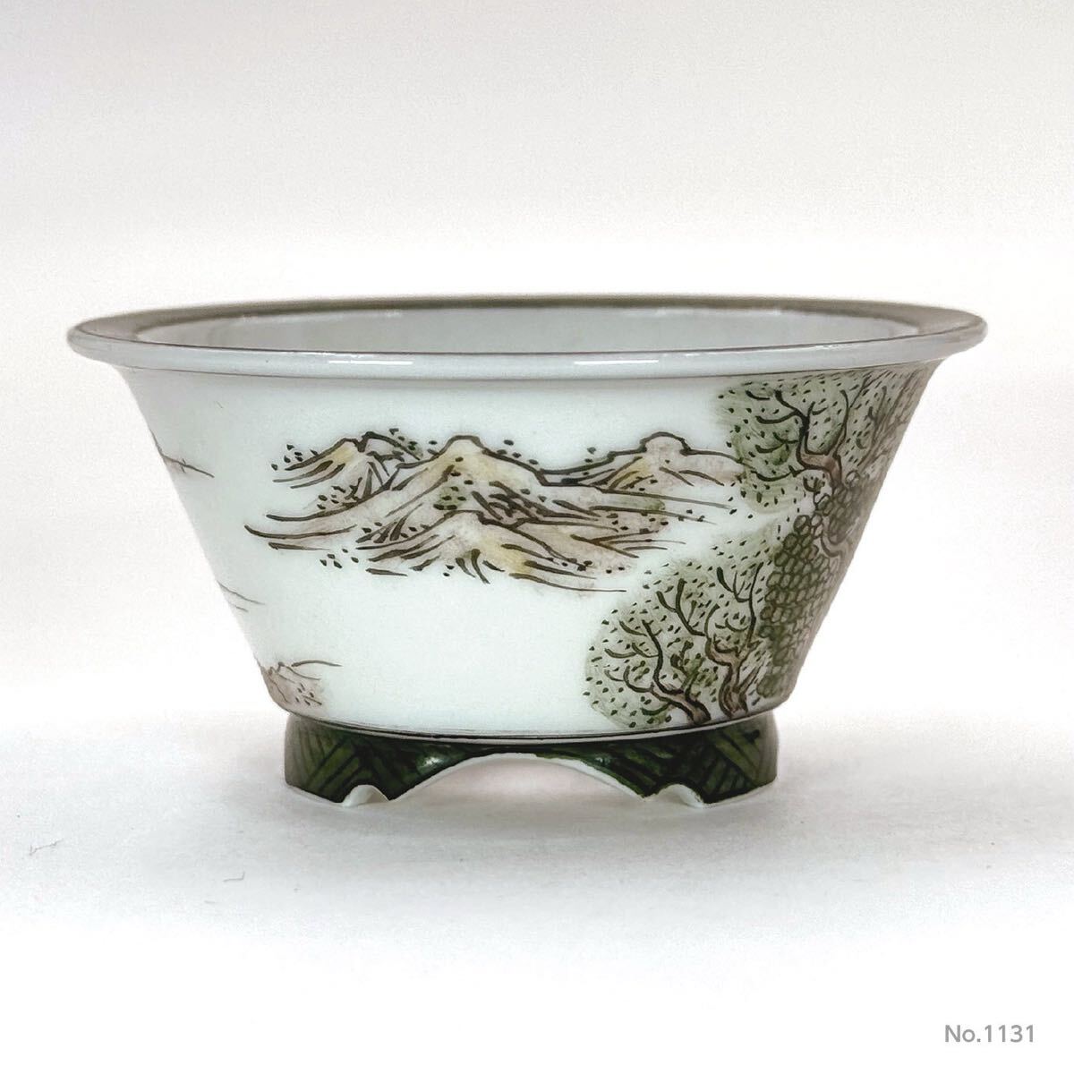 【谷樂方山】色絵山水人物図丸鉢　小鉢　盆栽／鉢／植木鉢