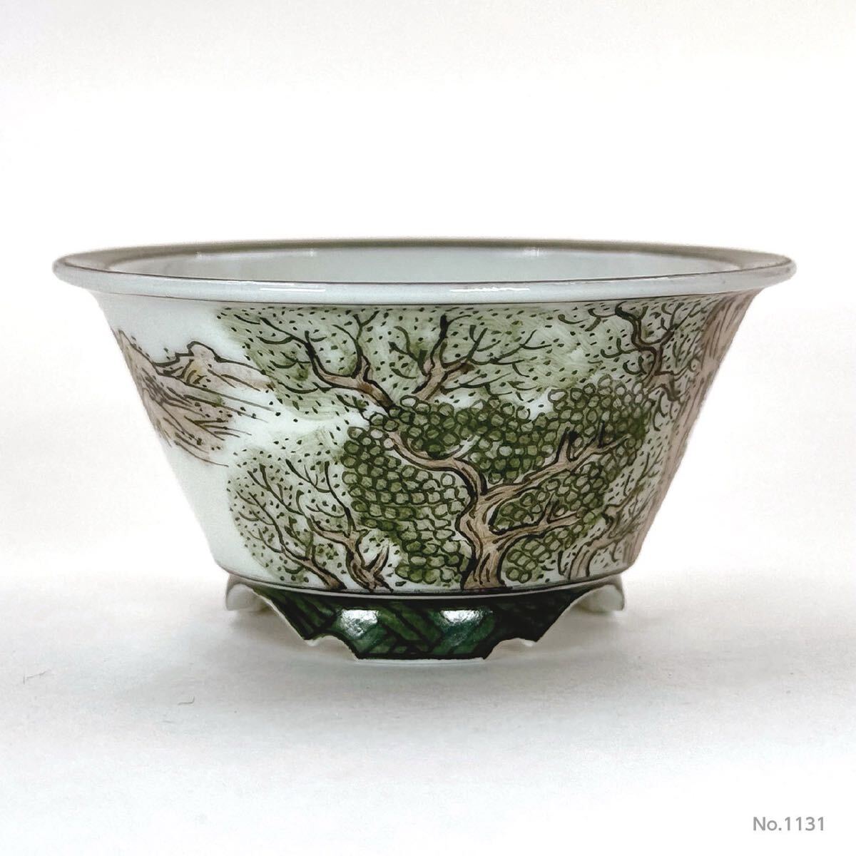 【谷樂方山】色絵山水人物図丸鉢　小鉢　盆栽／鉢／植木鉢