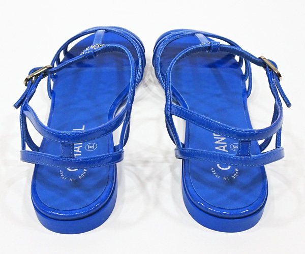 【質(zhì)コニシ】【CHANEL/シャネル】サンダル フラットシューズ ブルー 青 サイズ39 レディース 箱付き 美品【送料込み】l2607y