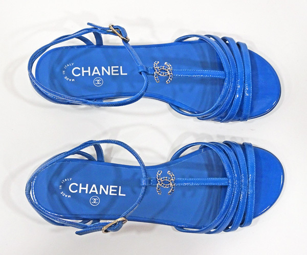 【質(zhì)コニシ】【CHANEL/シャネル】サンダル フラットシューズ ブルー 青 サイズ39 レディース 箱付き 美品【送料込み】l2607y
