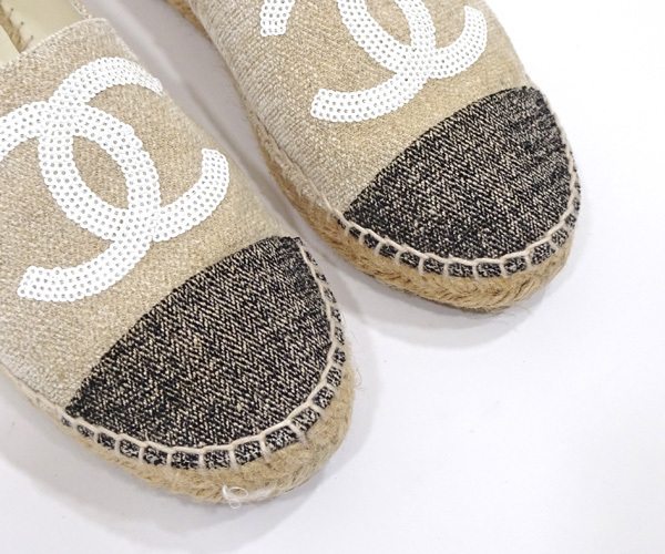 【質(zhì)コニシ】【CHANEL/シャネル】エスパドリーユ シューズ 靴 サイズ38 ホワイトベージュ系 白 g29762 レディース【送料込み】l2675y