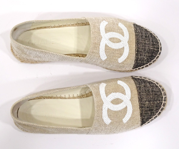 【質(zhì)コニシ】【CHANEL/シャネル】エスパドリーユ シューズ 靴 サイズ38 ホワイトベージュ系 白 g29762 レディース【送料込み】l2675y