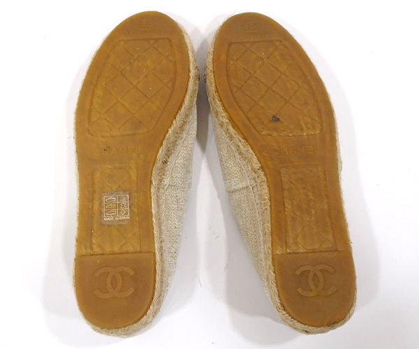 【質(zhì)コニシ】【CHANEL/シャネル】エスパドリーユ シューズ 靴 サイズ38 ホワイトベージュ系 白 g29762 レディース【送料込み】l2675y