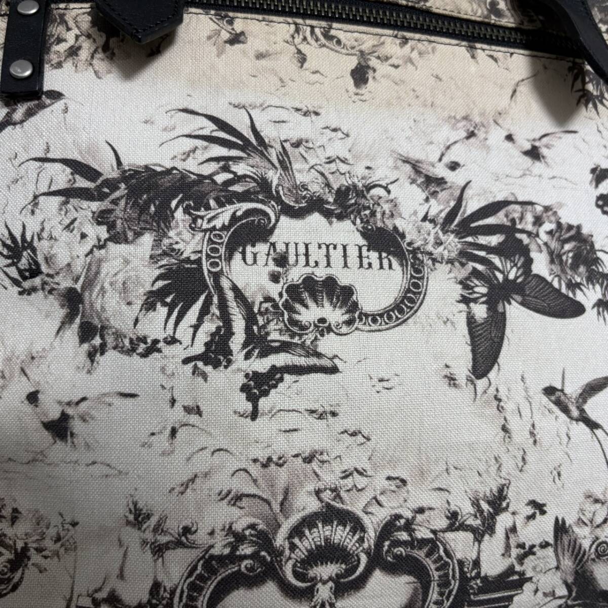 1円 JEAN PAUL GAULTIER EDEN PRINTED LOGO CANVAS LEATHER TOTE BAG ジャンポールゴルチエ エデン柄 プリント トートバッグ キャンバス