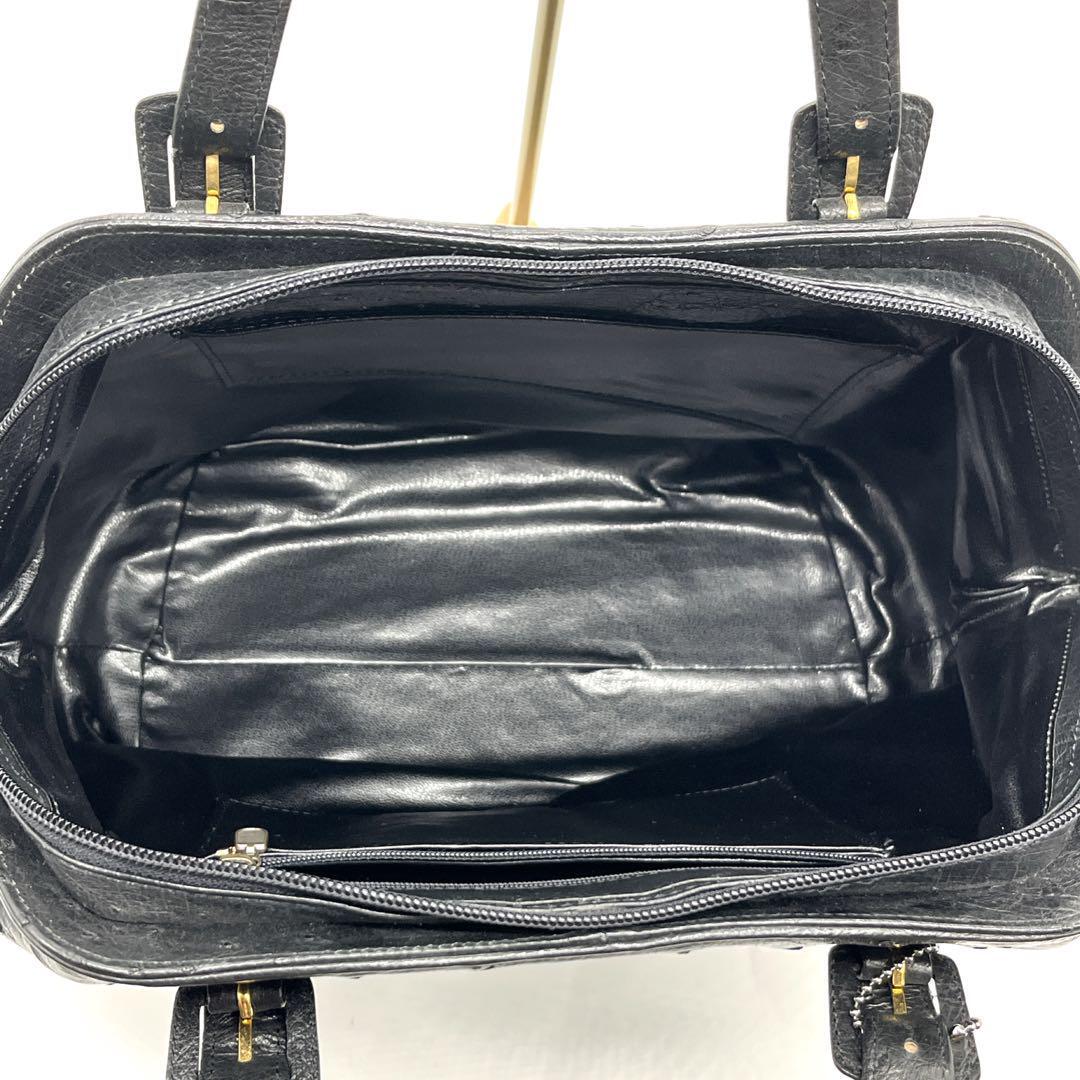【希少 美品 高級 JRA 389】 オーストリッチ ダチョウ革 ハンドバック ブラック　ショルダーバック トートバッグ