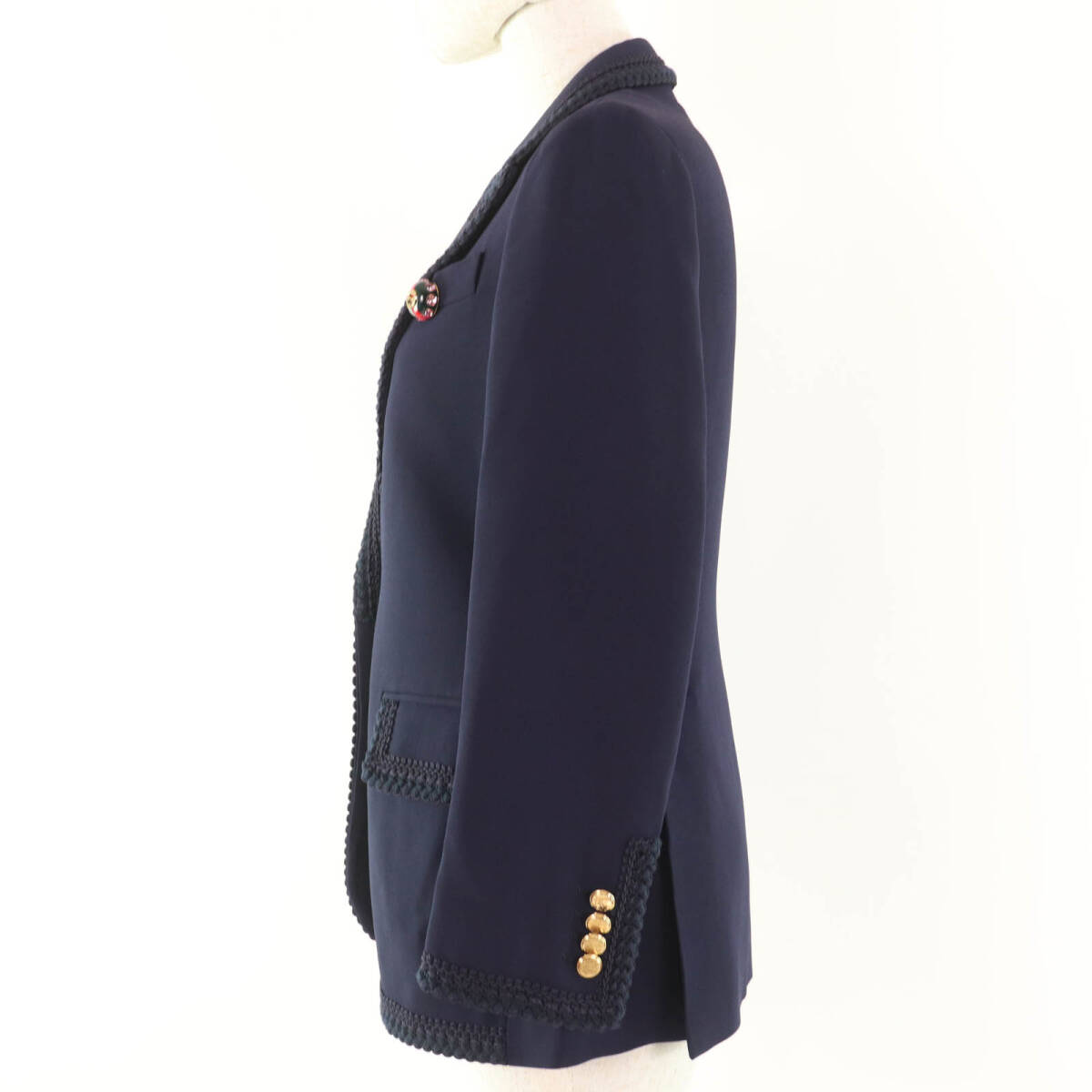 極美品☆GUCCI グッチ 610946 インターロッキングGピンチャーム付 里地ロゴ柄 テーラードジャケット ネイビー 36 伊制 正規(guī)品 レディース